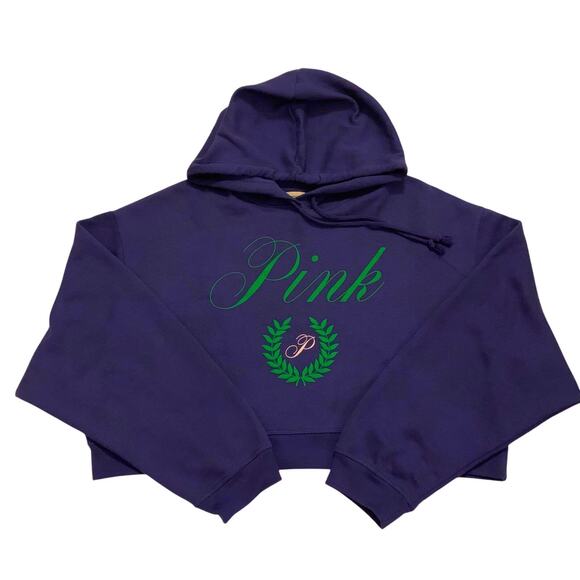 Pink Victorias Secret Womens Cropped Hoodie Sz. XL Midnight Navy Fleece Normcore - Picture 1 of 12